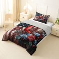 thumbnail image 2 of Manfei Cardinal Bird Twin Comforter Sets,Rustic Floral Flag Bedding Set,White Red Stripes Decor,Light Gray Reversible,2-Piece,1 Comforter and 1 Pillowcase, 2 of 7