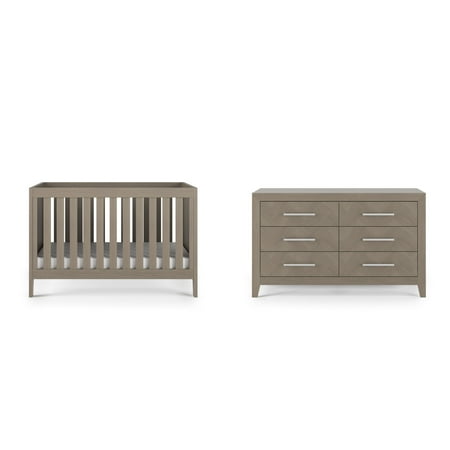 Child Craft Kieran Crib and Dresser Nursery Set, 3-in-1 Convertible Crib with 6-Drawer Dresser, Crescent Gray, 2-Piece