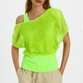 thumbnail image 2 of Women T Shirts Casual Sexy Off Shoulder 80s 90s Outfit Fishnet Neon Crop Tops Summer Trendy Comfy Relaxed Fit Blouses, 2 of 9