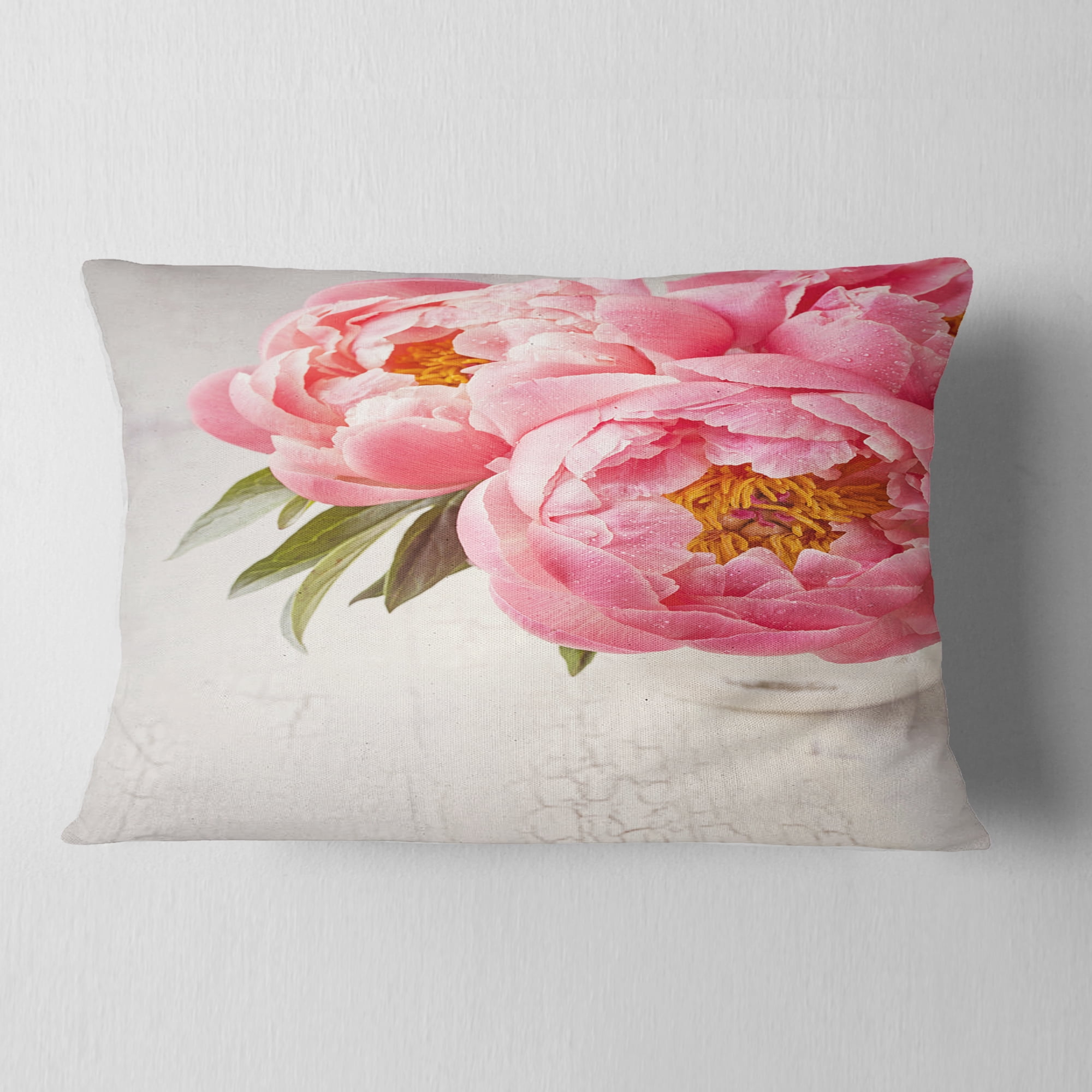 Designart Peony Flowers in Vase Photography - Floral Throw Pillow - 12x20