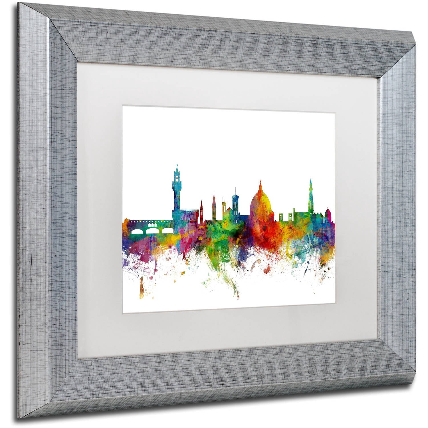 Trademark Fine Art "Florence Italy Skyline White" Canvas Art by Michael Tompsett, White Matte, Silver Frame