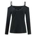 thumbnail image 4 of Summer Tops for Women Solid V Neck Lace Long Sleeve Casual T Shirt Blouse Tops Heavy Winter for Women T Shirts Fall Blouse Top Tee with Thin Shirts Fashion Misses 511 Black L, 4 of 5