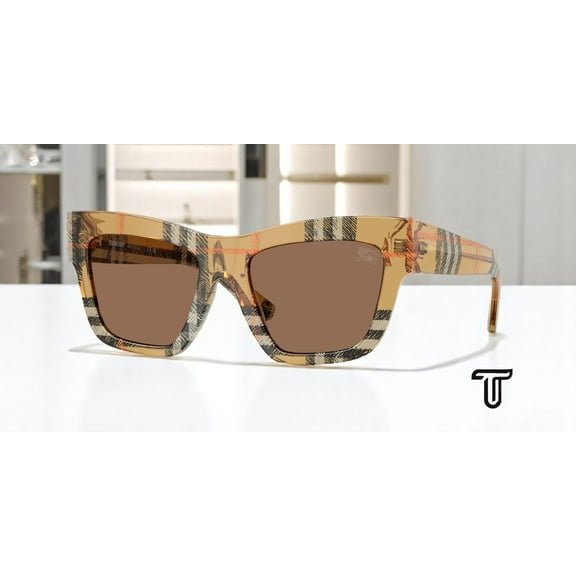 BURBERRY BE4449 414673 Check Sand Dark Brown 53 mm Women's Sunglasses