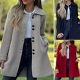 thumbnail image 2 of Fall Winter Women Woolen Jacket Lapel Long Sleeves Solid Color Loose Fit Daily Wear Overcoat Casual Streetwear, 2 of 7