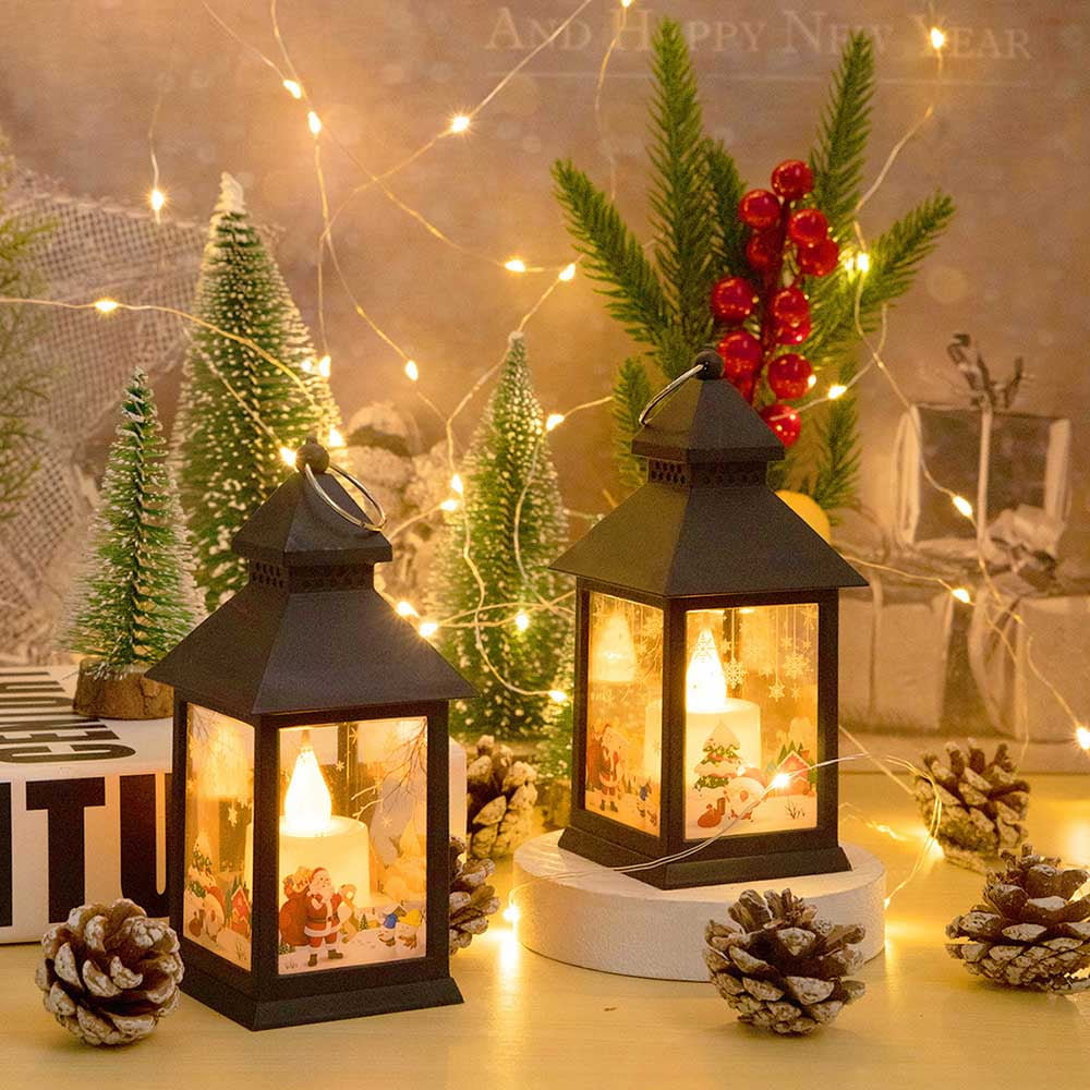 Christmas Vintage Santa Snowman Light Lamp Party Hanging Decor LED Lantern Xmas 