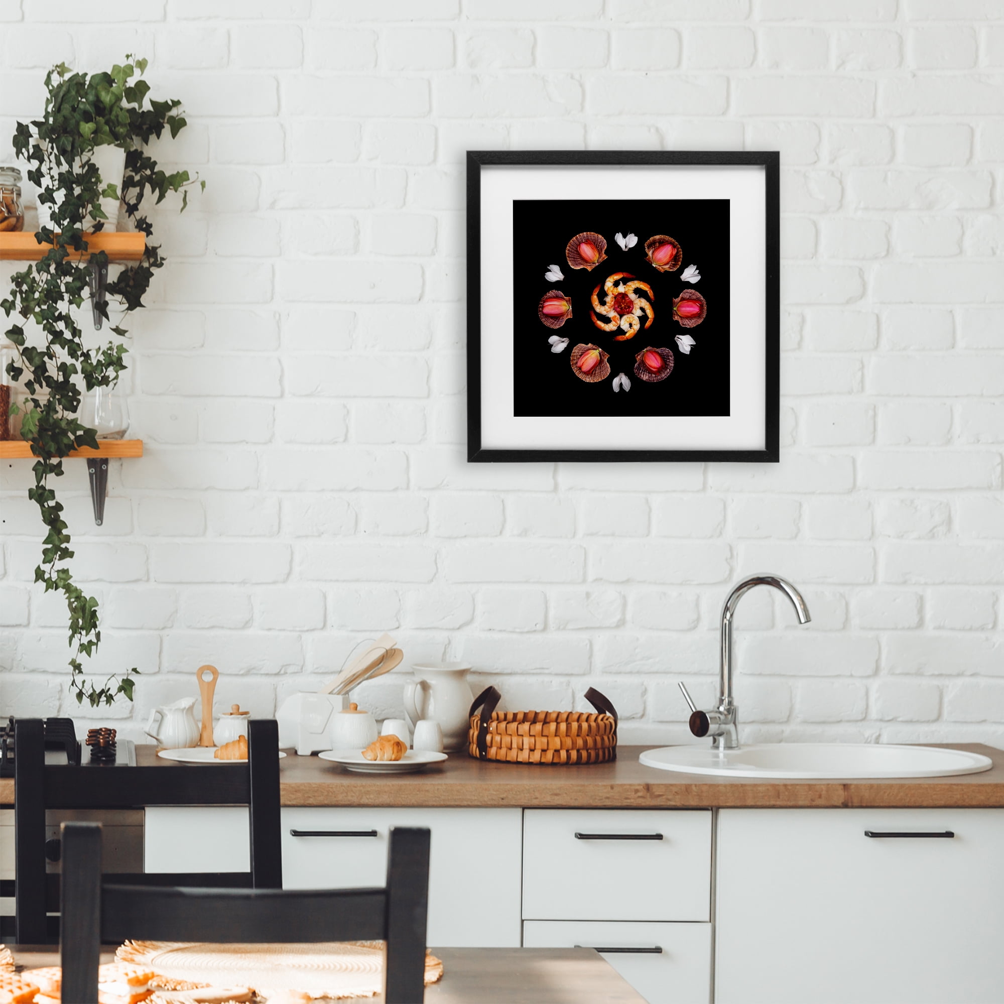 Stupell Industries Seashells & Tulips Symmetry Black Framed Print Under Glass, design by Beth Adoette