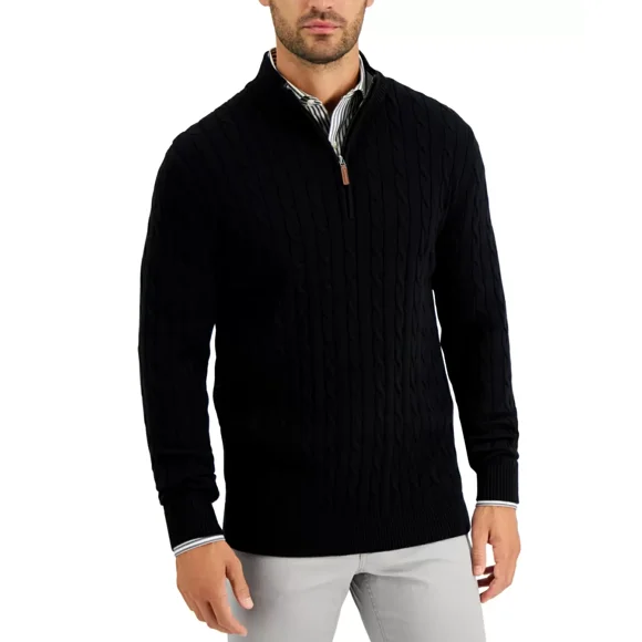Club Room Men’s Cable Knit Quarter-Zip Cotton Sweater, Small