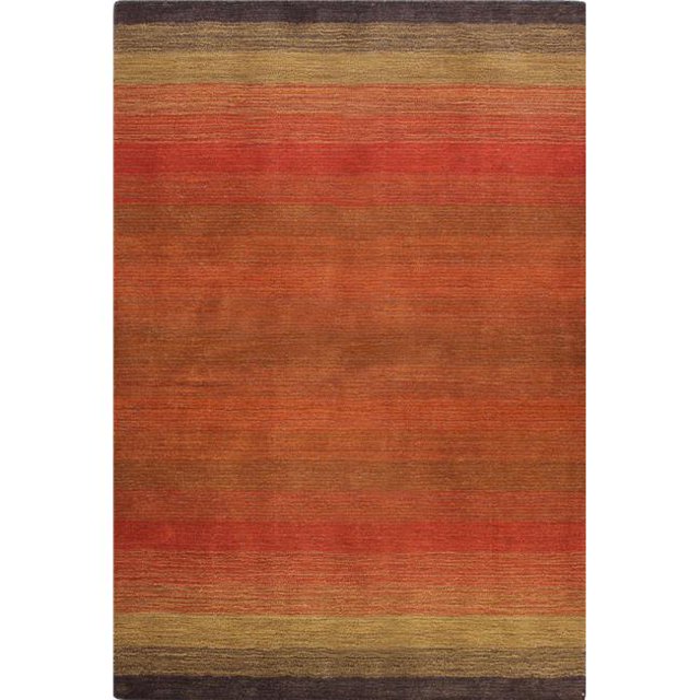 Bashian S176-RED-4X6-ALM195 Bashian Contempo Collection Striped Contemporary 100 Percent Wool Hand Loomed Area Rug, Red - 3 ft. 6 in. x 5 ft. 6 in.