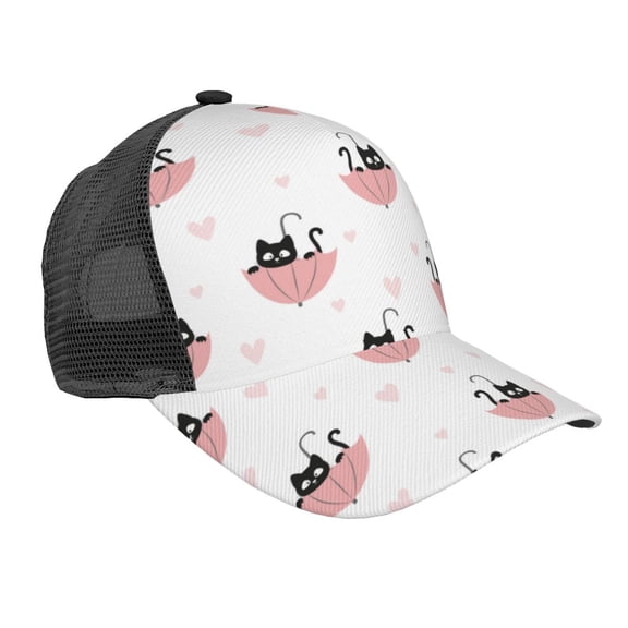 Lsque Umbrella Cat Printed Trucker Hat - Baseball Cap for Men Women - Breathable Mesh Side, Adjustable Fit - for Casual Wear