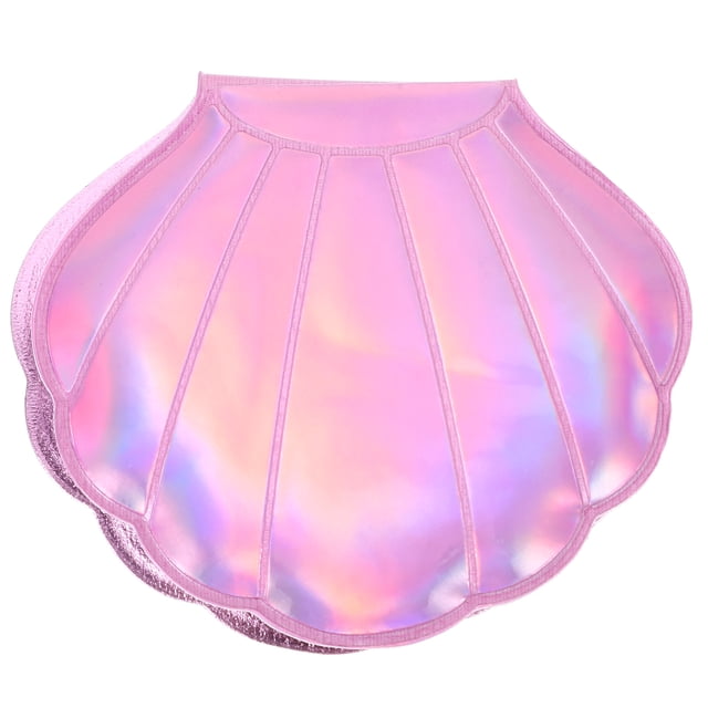 EeaseMX Espejo plegable de doble cara con forma de concha, de piel sintética, portátil, holográfico, para niñas y mujeres (rosa)