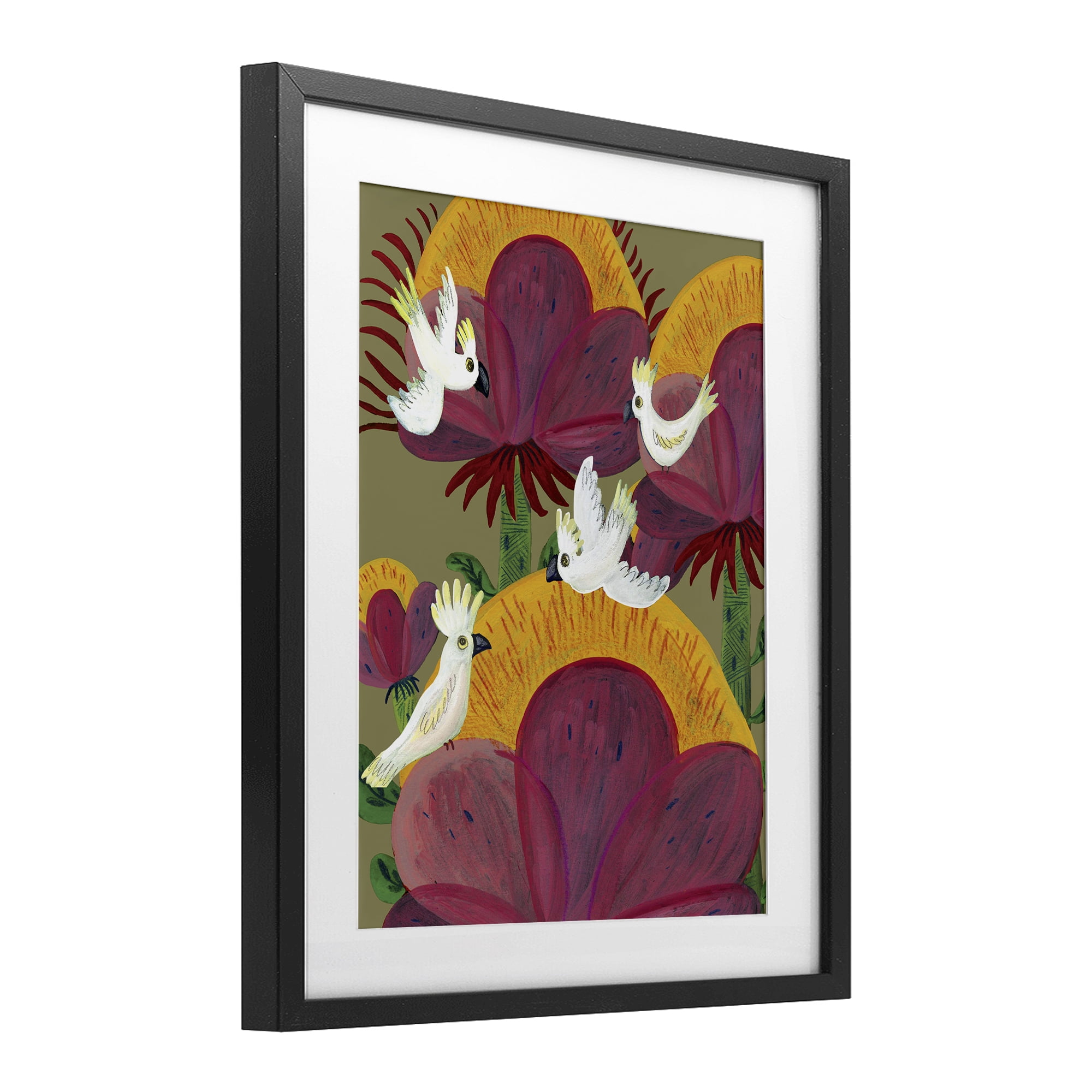 Stupell Industries Tropical Cockatoos & Plants Black Framed Print Under Glass, design by Kay Widdowson