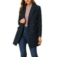 thumbnail image 1 of Abrigo de media longitud con cinturón de doble botonadura y solapa de muesca para mujer Inspire Chic en azul marino, 1 of 7