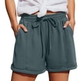 thumbnail image 2 of Women's Drawstring Elastic Waist Roll Cuff Bermuda Shorts,Loose Casual Athletic Sweat Shorts with Pockets,Light Blue,Women's Plus Size L, 2 of 9