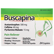 Buscapina Multi Symptom Acetaminophen and Caffeine Pain Relief, 24 Tablets