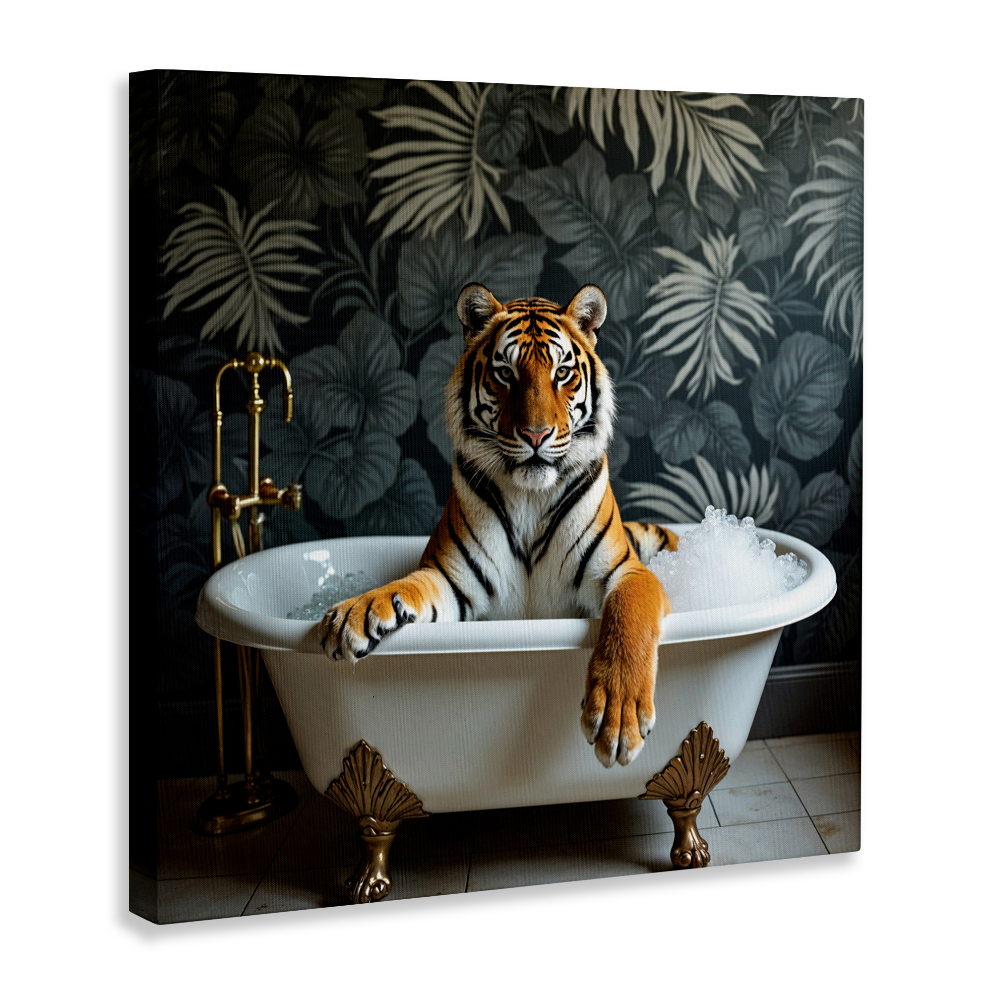 Tiger in Exotic Bubble Bath Canvas Wall Art, design by Lettered and Lined