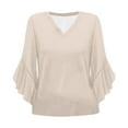thumbnail image 5 of Beige Womens Blouses Blouses for Women Casual 3/4 Length Sleeve Womens Tops V Neck Tshirts Shirts with Flared Sleeve Summer Tops for Women, 5 of 5