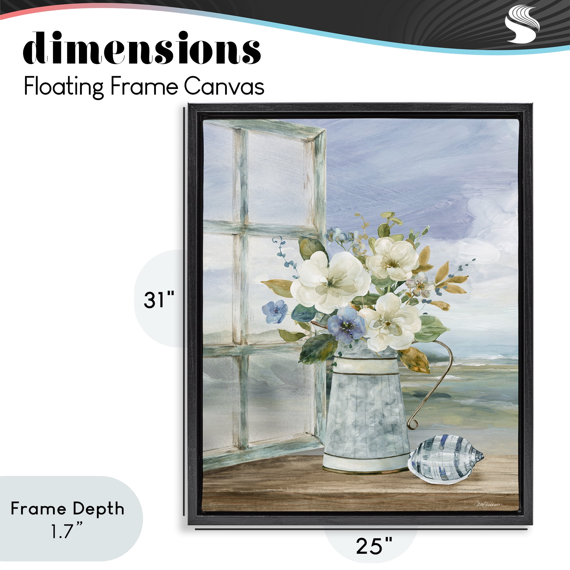 Stupell Industries Seaside Floral Bouquet Window Black Framed Floater Canvas Wall Art, design by Carol Robinson
