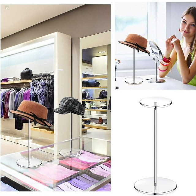 Trayknick Hat Holder Multifunctional Decorative Clear Acrylic Wig Holder Rack Hat Display Stand with Round Base Home Organizer