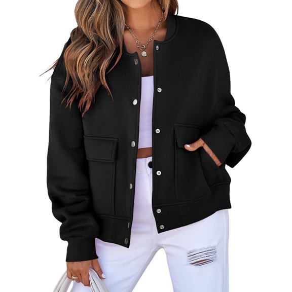 Aellinatey Womens Crop Jacket Long Sleeve Shacket Lightweight Fall Casual Coat with Pockets