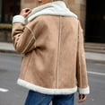thumbnail image 4 of Womens Suede Jacket Warm Shearling Sherpa-Lined Lapel Jackets Khaki M, 4 of 6