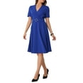 thumbnail image 4 of INSPIRE CHIC Women's Elegant V Neck Short Sleeve Pleated Business Work A-Line Dresses M Royal Blue, 4 of 6