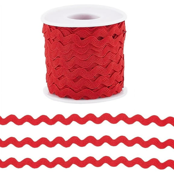 25 Yards Rick Rack Trim for Sewing Christmas Red RIC Rac Ribbon 3/8 Inch Zig Zag Wave Bending Lace Trim S Shaped Lace Ribbon Woven Fabric with Spool for DIY Crafts Wedding Dress