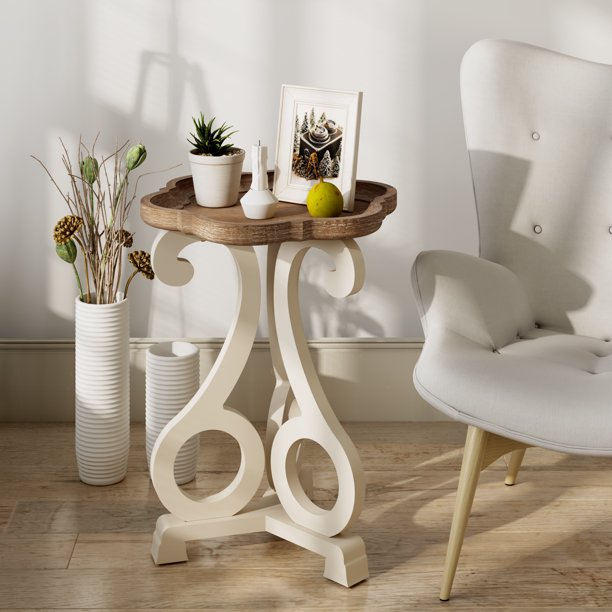 COZAYH Rustic Farmhouse Cottagecore Accent End Table, Flower Tray Top