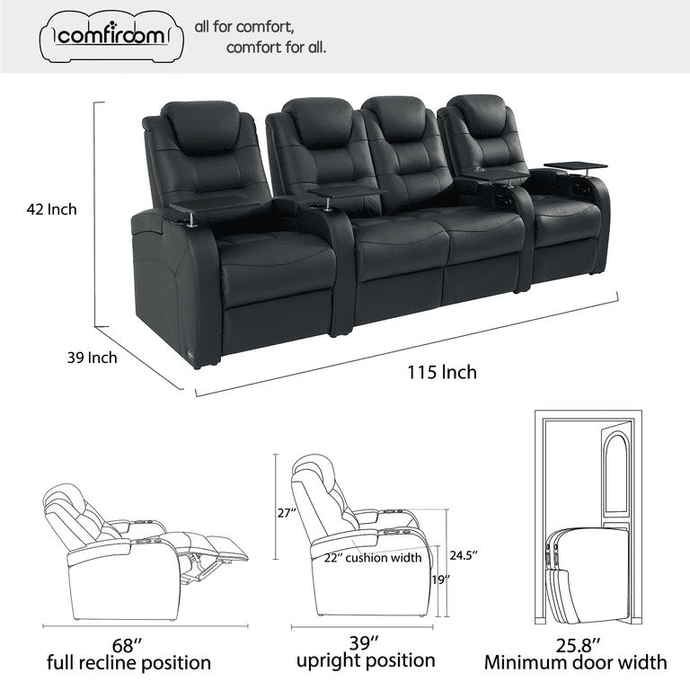comfiroom Leather Home Theater Seating Seats, Simple Style Dual