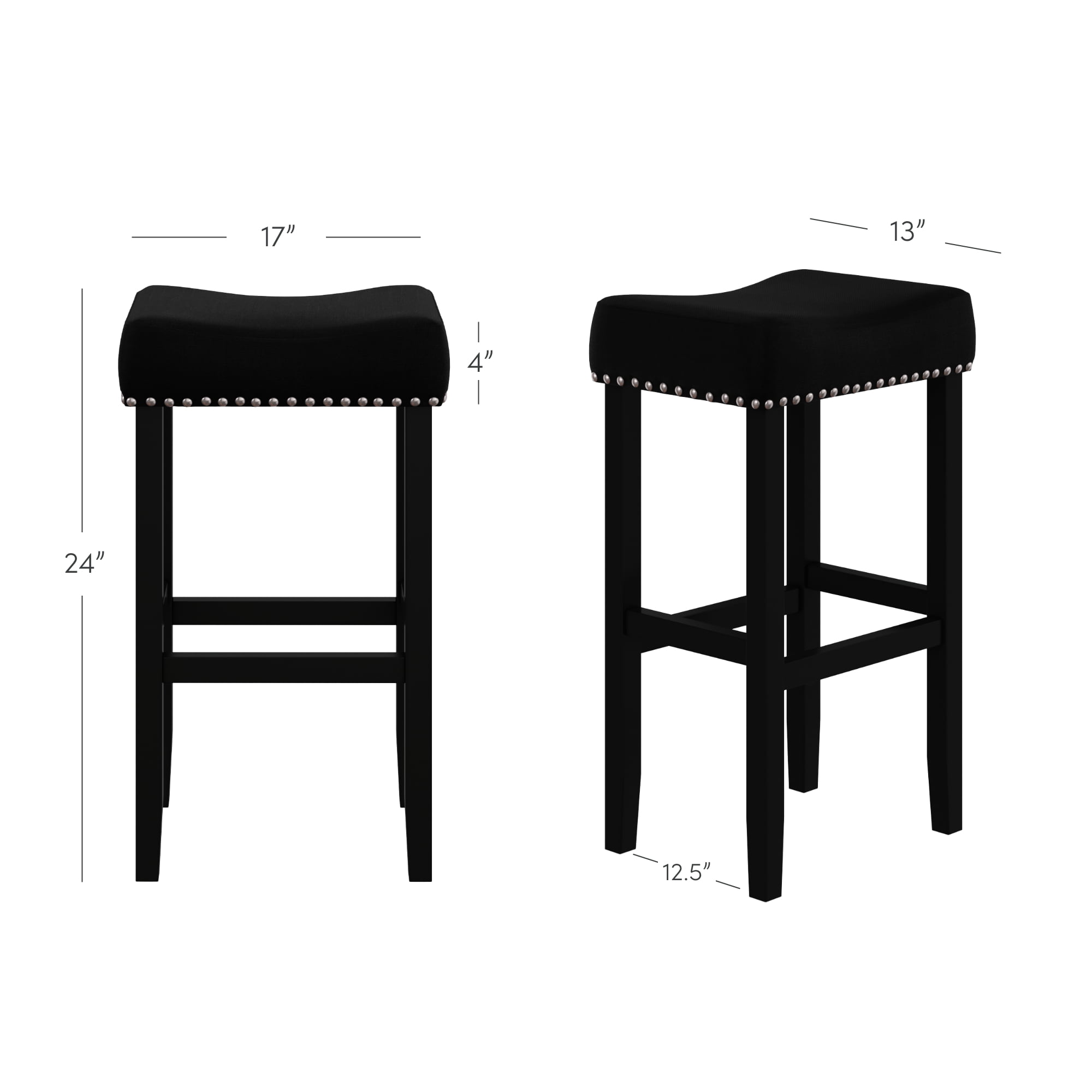 Nathan James Hylie Nailhead Wood Pub-Height Counter Bar Stool 29" Black Fabric Cushion Black Finish