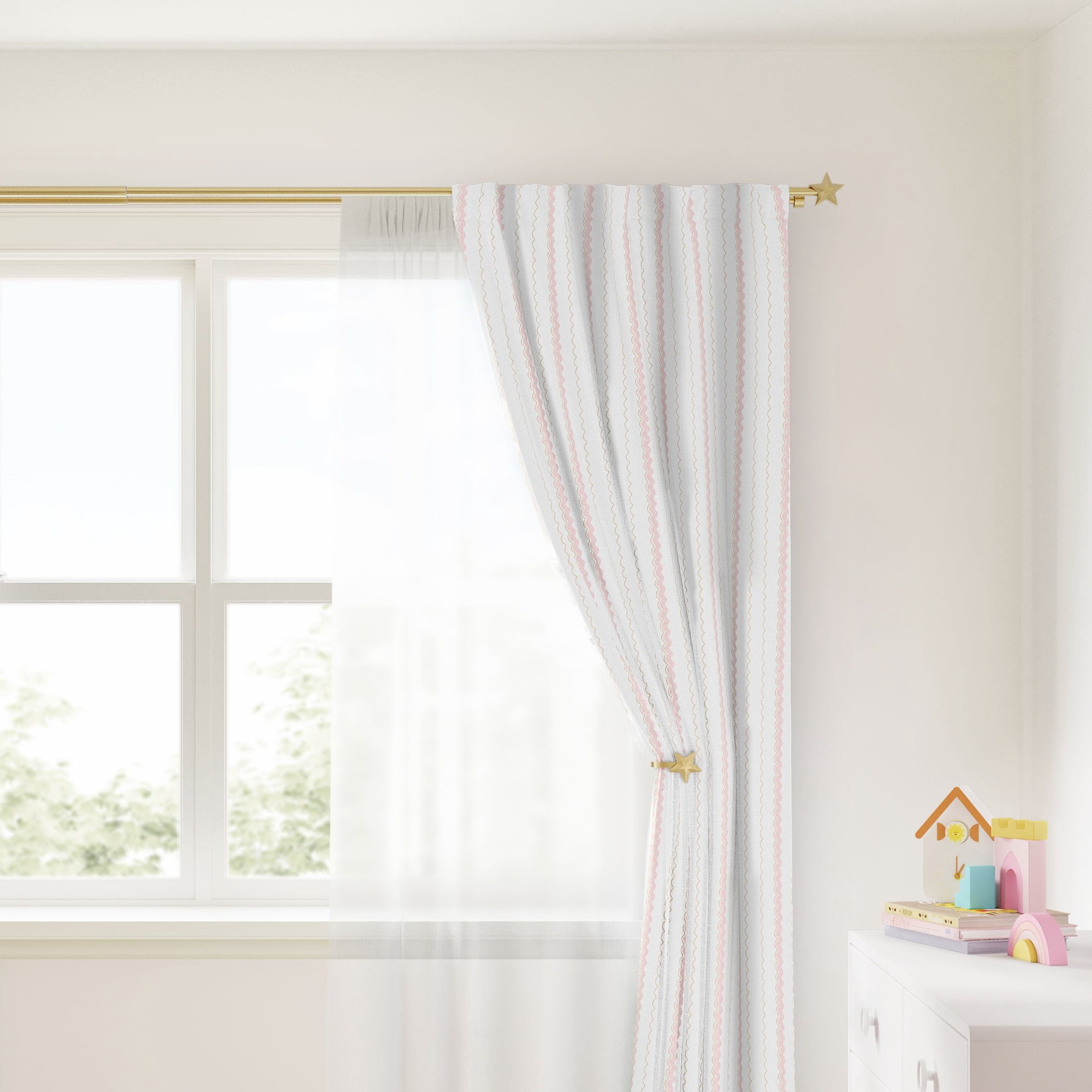 Mainstays Kids Gold Star Adjustable Double Curtain Rod, 3/4 in Diameter, 28-48 in