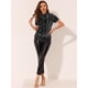 thumbnail image 4 of INSPIRE CHIC Blusa de fiesta de manga corta con cuello redondo y lentejuelas de terciopelo para mujer Negro XL, 4 of 4