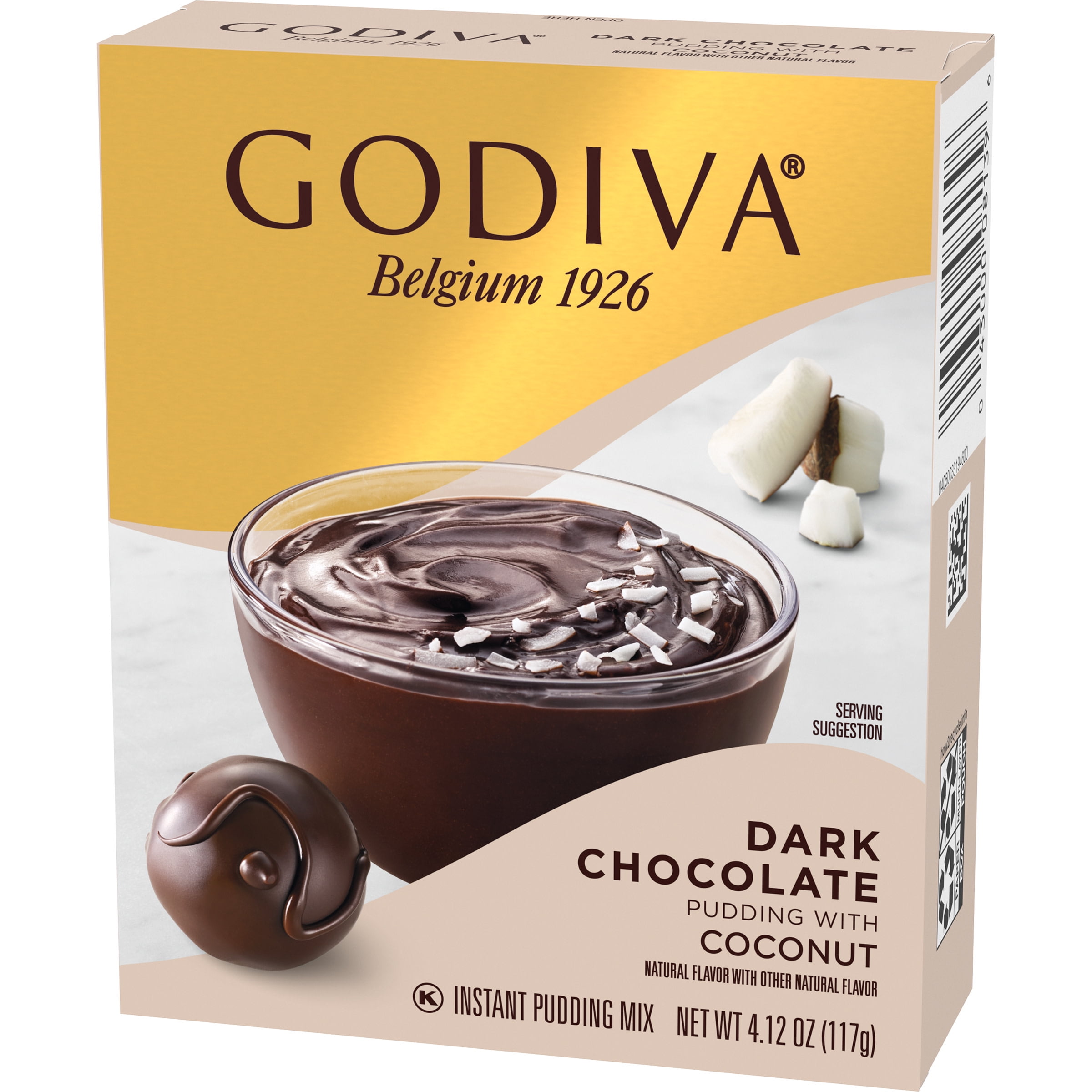 Godiva Dark Chocolate Pudding with Coconut Instant Pudding Mix, 4.12 oz Box