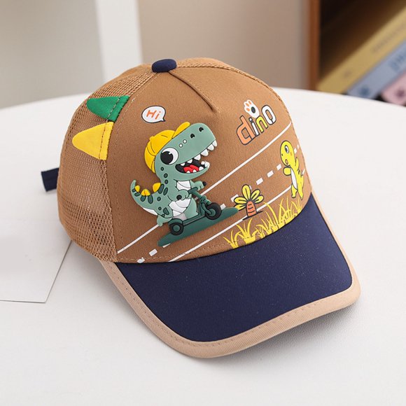 Casquette Bebe Garçon Kids Dinosaur Letter Print Mesh Breathable Baseball Cap Outdoor Sports Adjustable Sun Hat Casquette Bebe Coffee 2 Years-8 Years