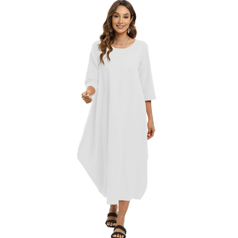 EFINNY Women's 3/4 Sleeve Loose Long Maxi Kaftan Dresses Casual Boho  Lounging Plus Size Dress with Pockets