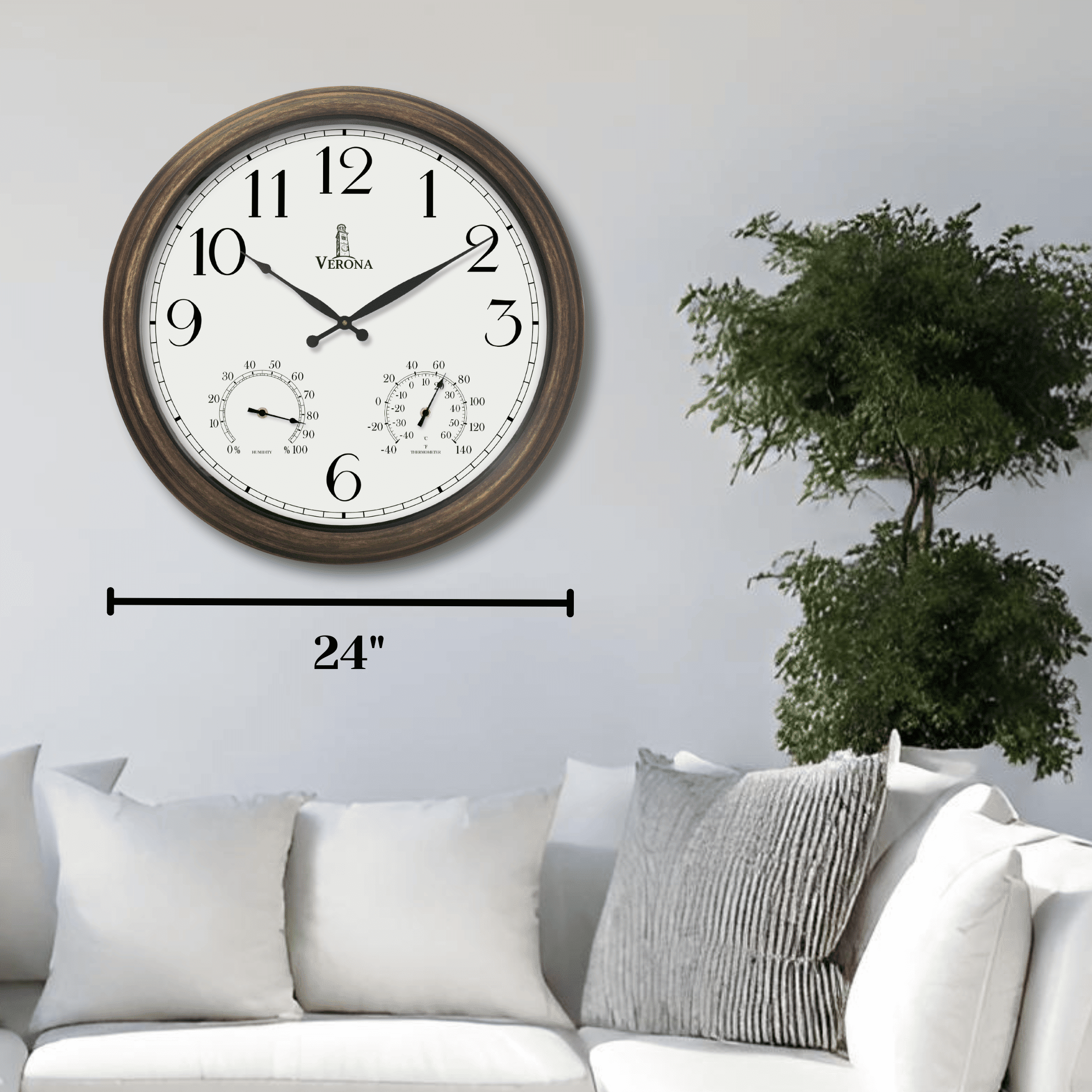 Outdoor Clock for Patio Large Waterproof with Thermometer - 24 inch Indoor Outdoor Wall Clock with Temperature and Humidity Combo - Weatherproof, Accurate & Easy to Read for Pool, Garden & Home Decor