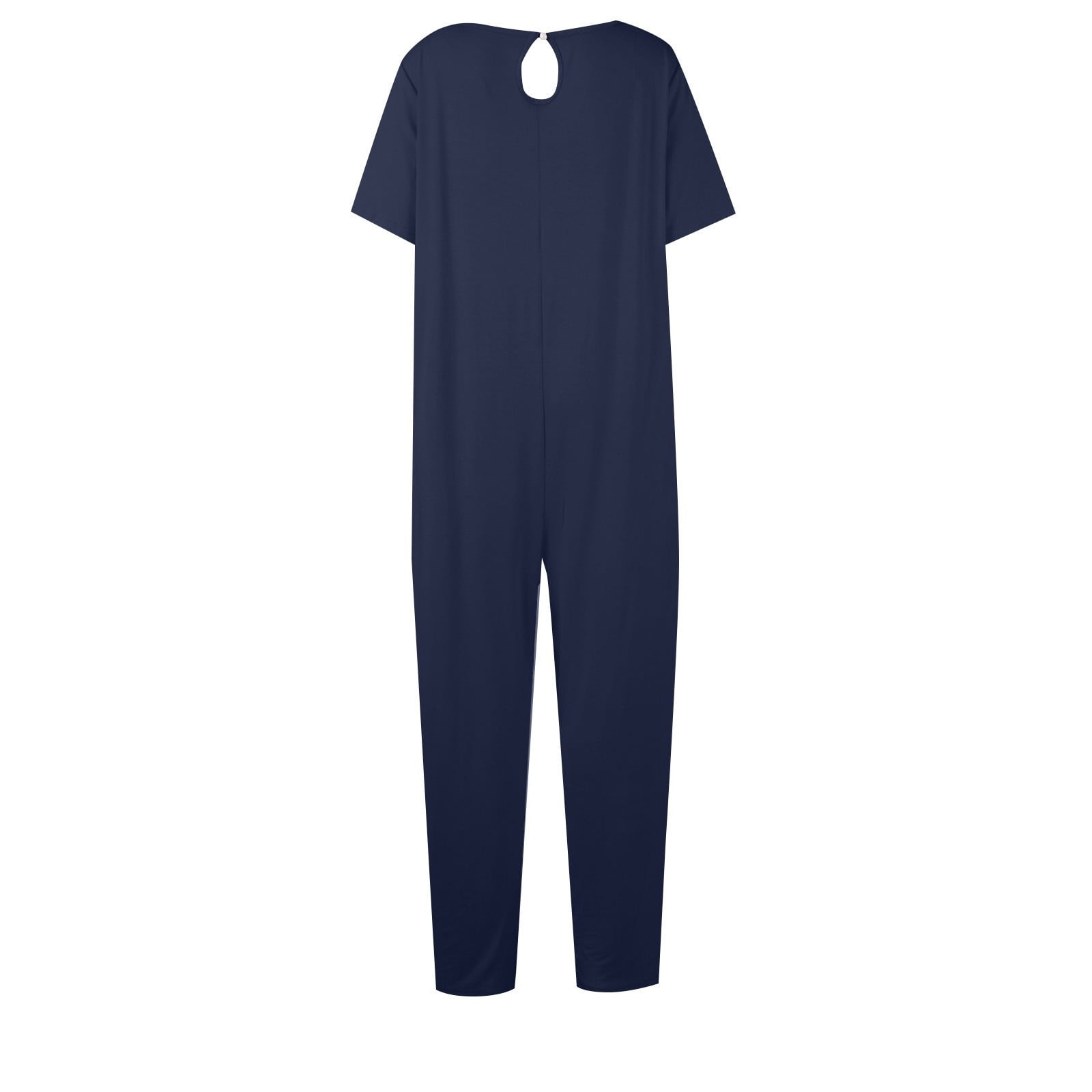 AGWOLF Adult Onesie Pajamas for Women Stretch V Neck Short Sleeve Jumpsuits Loose Fit Solid Ankle Length Pants Summer Rompers with Pockets Soft Sleepwear Homewear One Piece Navy XL