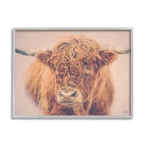 Stupell Industries Highland in Winter Fog Brown Cow Photograph Gray Framed Art Print Wall Art, Design by Nathan Larson