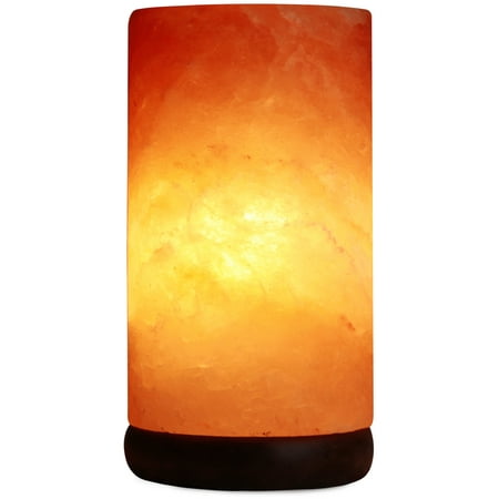 Carved Wood Bass - Himalayan Rock Salt Cylinder Lamp, 7