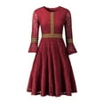 thumbnail image 4 of XUNKUSGA Womens Dresses Chic Round Neck 3/4 Flared Sleeve Wedding Guest Dresses for Women Color Block Vintage Floral Lace A Line Cocktail Dresses for Women S-3XL, 4 of 4