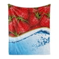 thumbnail image 1 of Strawberry Soft Flannel Fleece Throw Blanket, Close up Realistic Summer Fruit on Water Image, Cozy Plush for Indoor and Outdoor Use, 60" x 80", Baby Blue Dark Coral, by Ambesonne, 1 of 6