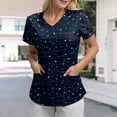 thumbnail image 2 of felwors Scrubs for Women Tops Animal Print Shirt V Neck Cartoon Pattern Short Sleeve Nursing Uniform with Pockets (Dark Blue, L), 2 of 5