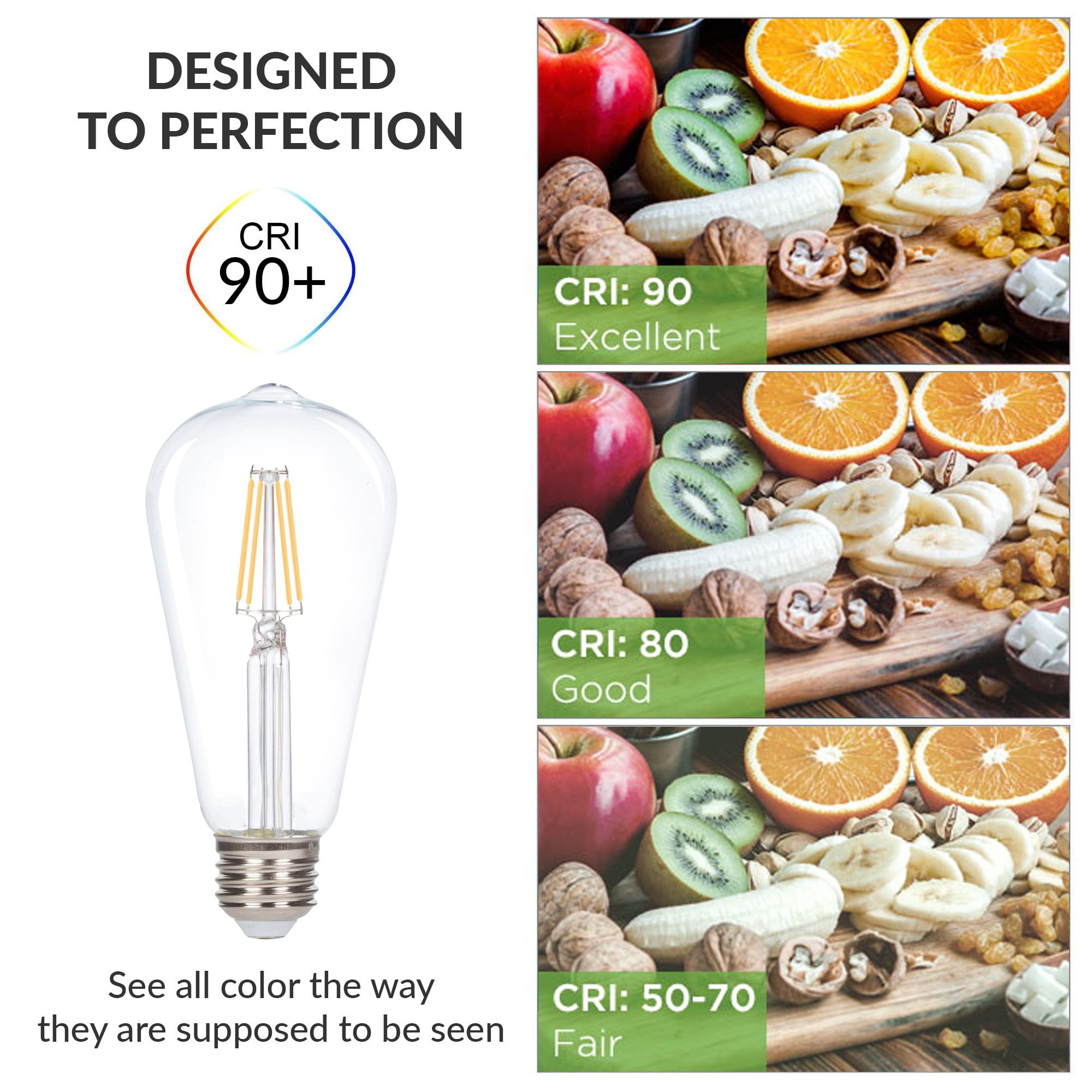 Simba Lighting LED Edison ST21 6W 60W Equivalent Light Bulbs 120V Dimmable E26 Base 2700K Warm White 6-Pack