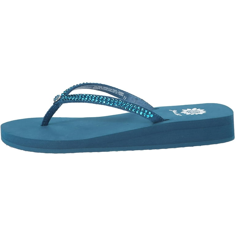 Yellow Box Women's Jello Peacock Blue Thonh Flip Flop Wedge