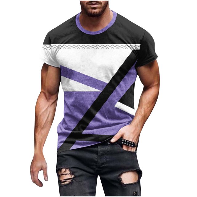 FAIWAD Haut Décontracté à Col Rond pour Homme à Manches Courtes, Imprimé Géométrique, Blouse Sportive Athlétique