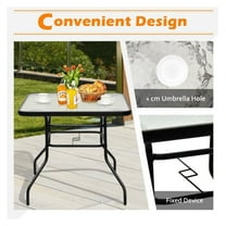 32 Inch Patio Table, Steel Frame Square Outdoor Table with Tempered Glass Top & Umbrella Hole, Weather Resistant Black Bistro Table for Garden, Backyard, Lawn, Deck