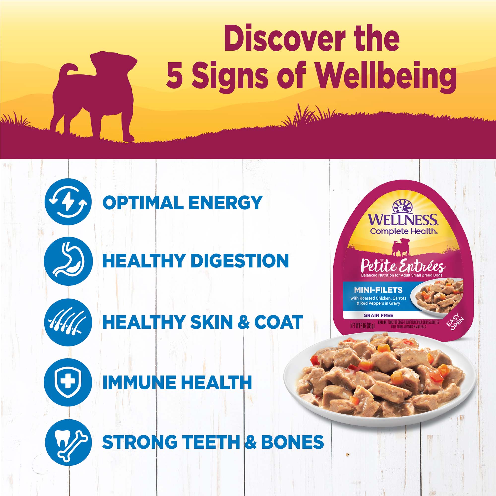 Wellness Petite Entrées Mini Fillets Grain Free Natural Wet Small Breed Dog Food, Roasted Chicken, Carrots & Red Peppers, 3-Ounce Cup (Pack of 24)