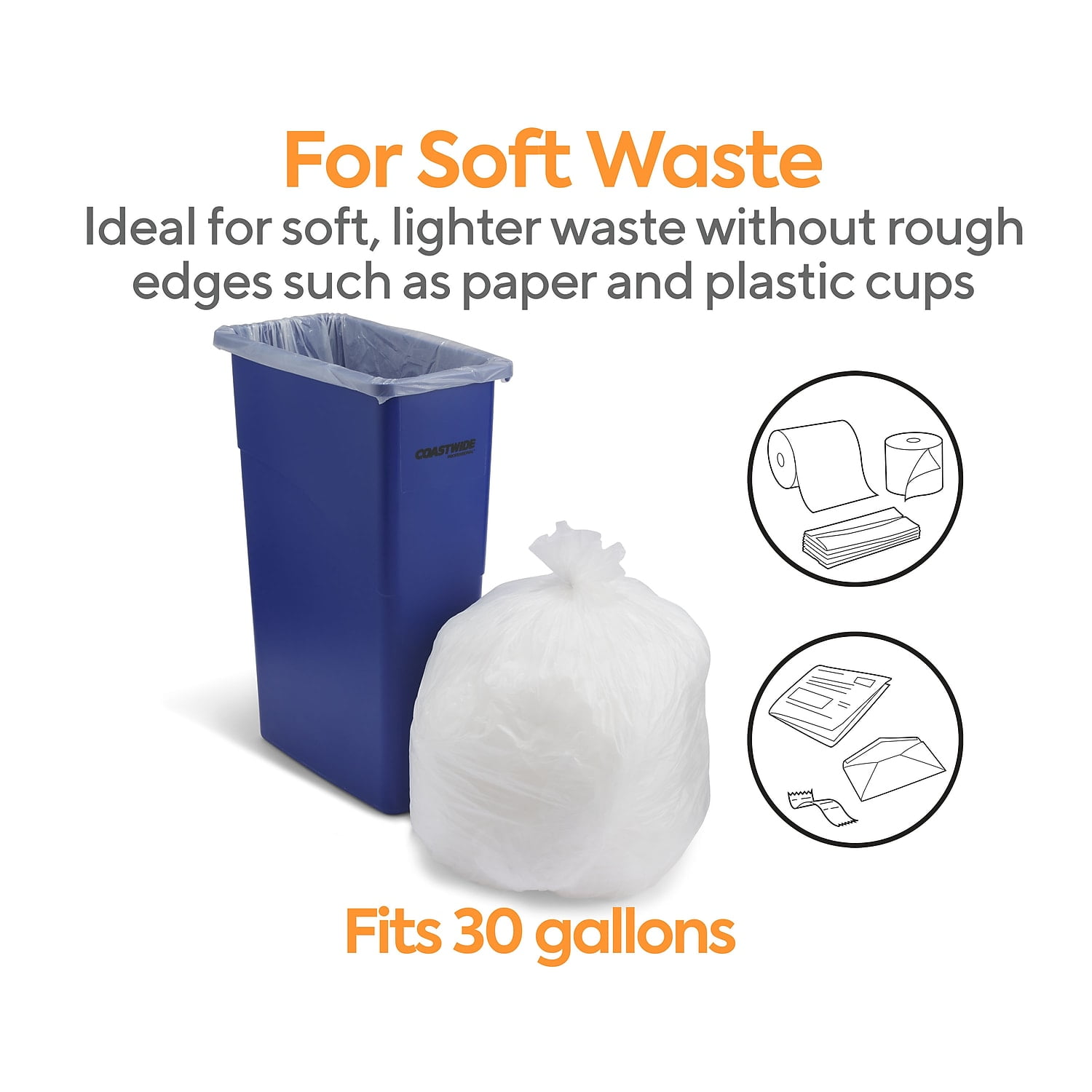 Staples Coastwide Professional 20-30 Gallon Trash Bag 30" x 37" High Density 10 mic Natural 500