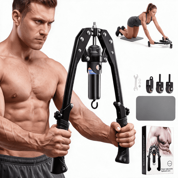 FEMCHIC Twister Arm Trainer, 3 in 1 Hydraulic Power Chest Workout Equipment w/ Ab Roller Wheels and Hooks, Adjustable 22-440lbs Chest Expander for Men Women, Home Gym for Full Body Training
