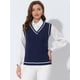 thumbnail image 2 of INSPIRE CHIC Suéter con cuello en V para mujer, sin mangas, sin mangas, tejido de punto, chaleco de punto de cable Azul S, 2 of 5