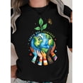 thumbnail image 4 of Women's Earth Graphic T-Shirt - Our Planet Design with Peace Symbol & Multicultural Unity Art, Casual Short Sleeve Round Neck Tee, Machine Washable, Soft Material, Global Awareness, 4 of 8